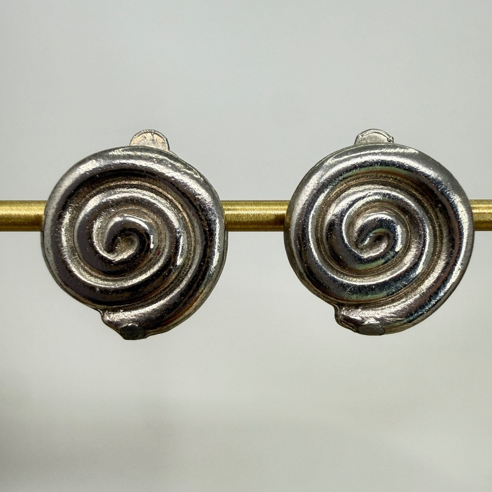 Edgar Berebi Swirl Earrings‎ Clip On Silver Tone Vintage Signed